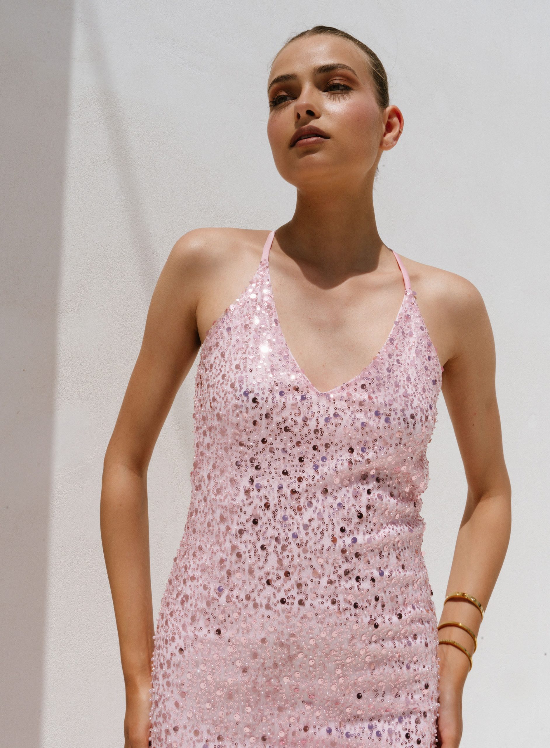 ΦΟΡΕΜΑ MAXI CROSSOVER BACK SEQUIN ΡΟΖ 24705