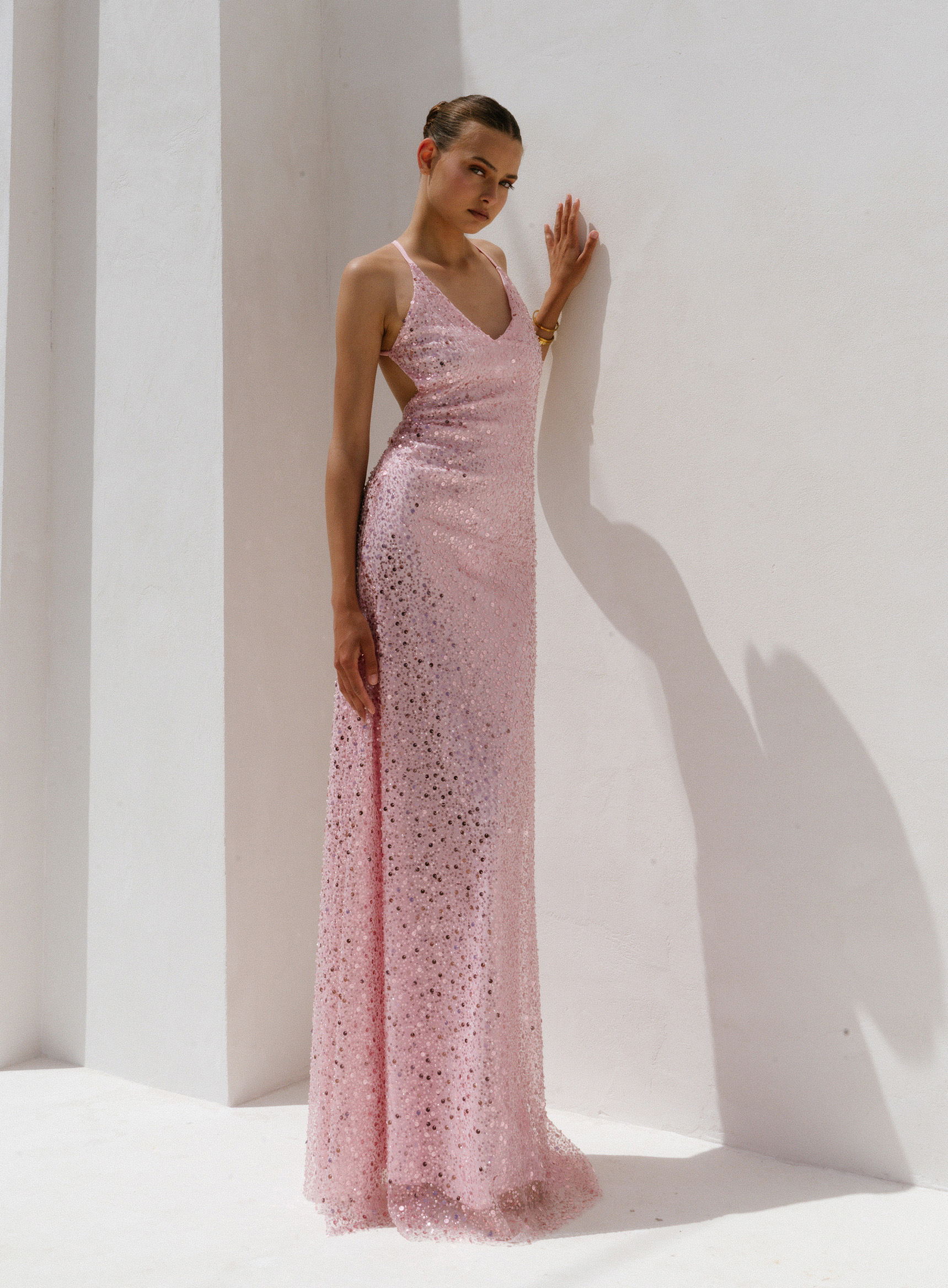 ΦΟΡΕΜΑ MAXI CROSSOVER BACK SEQUIN ΡΟΖ 24705