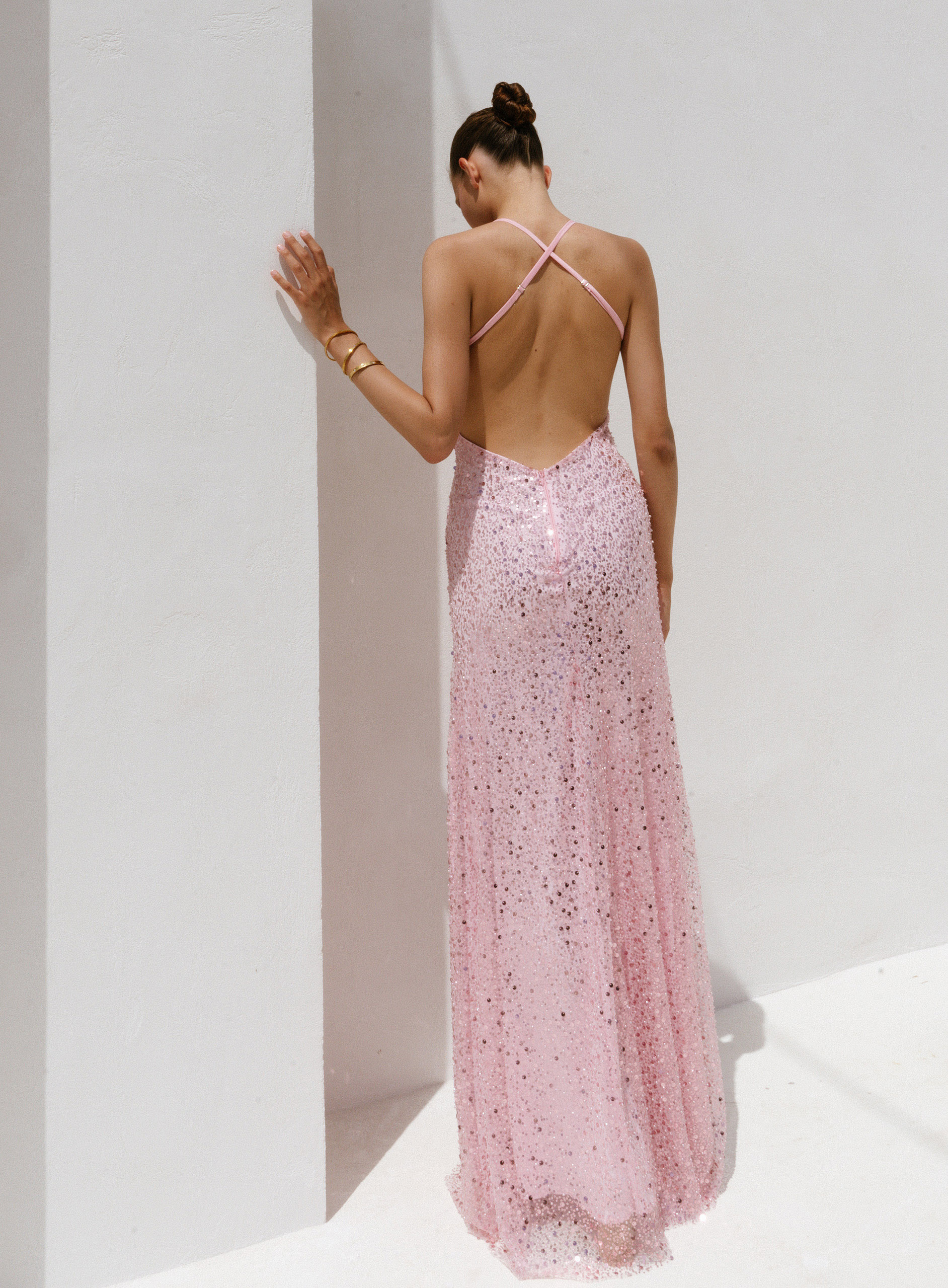 ΦΟΡΕΜΑ MAXI CROSSOVER BACK SEQUIN ΡΟΖ 24705