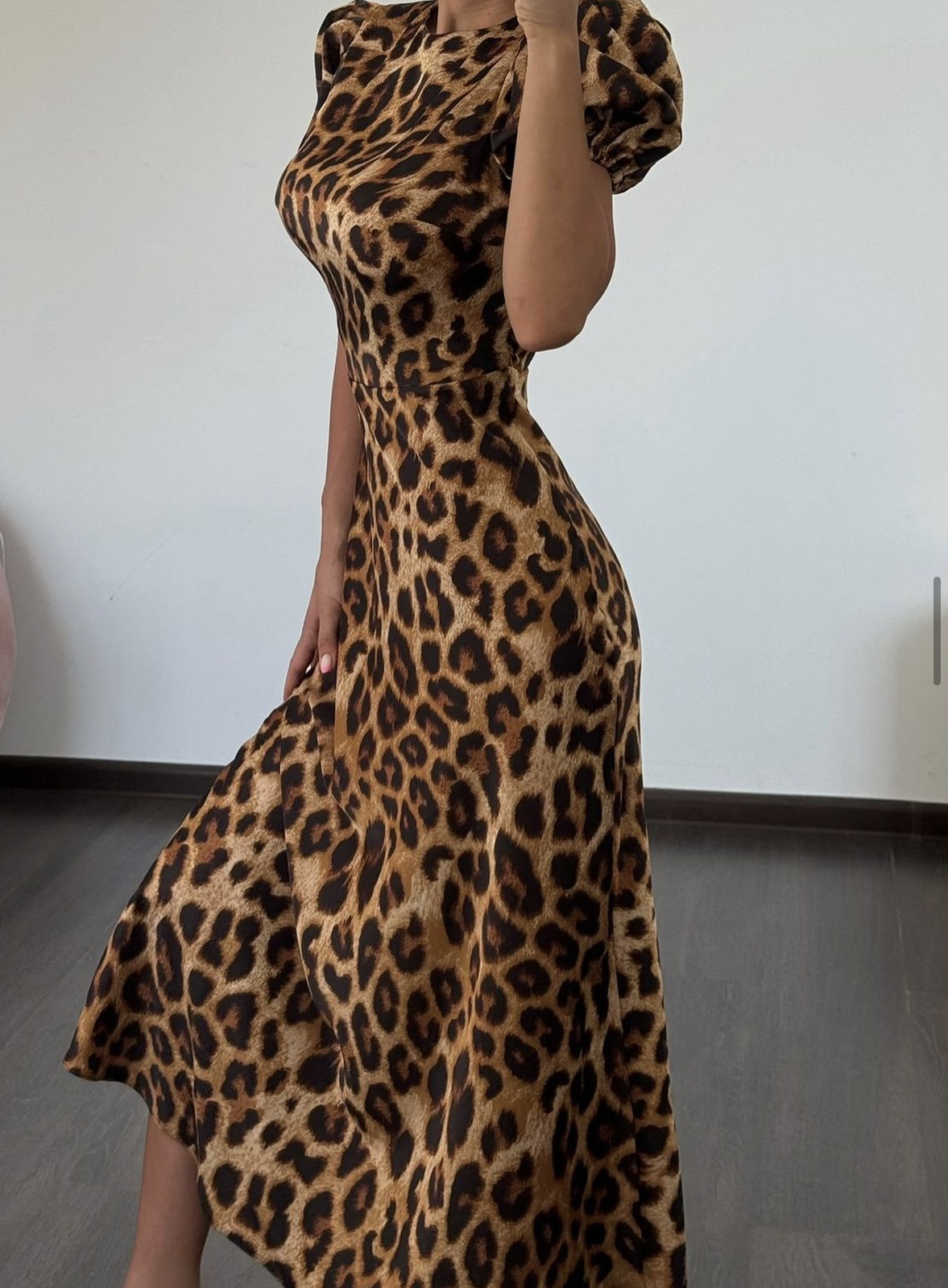 DRESS MIDI SHORT SLEEVE LEOPARD 25406
