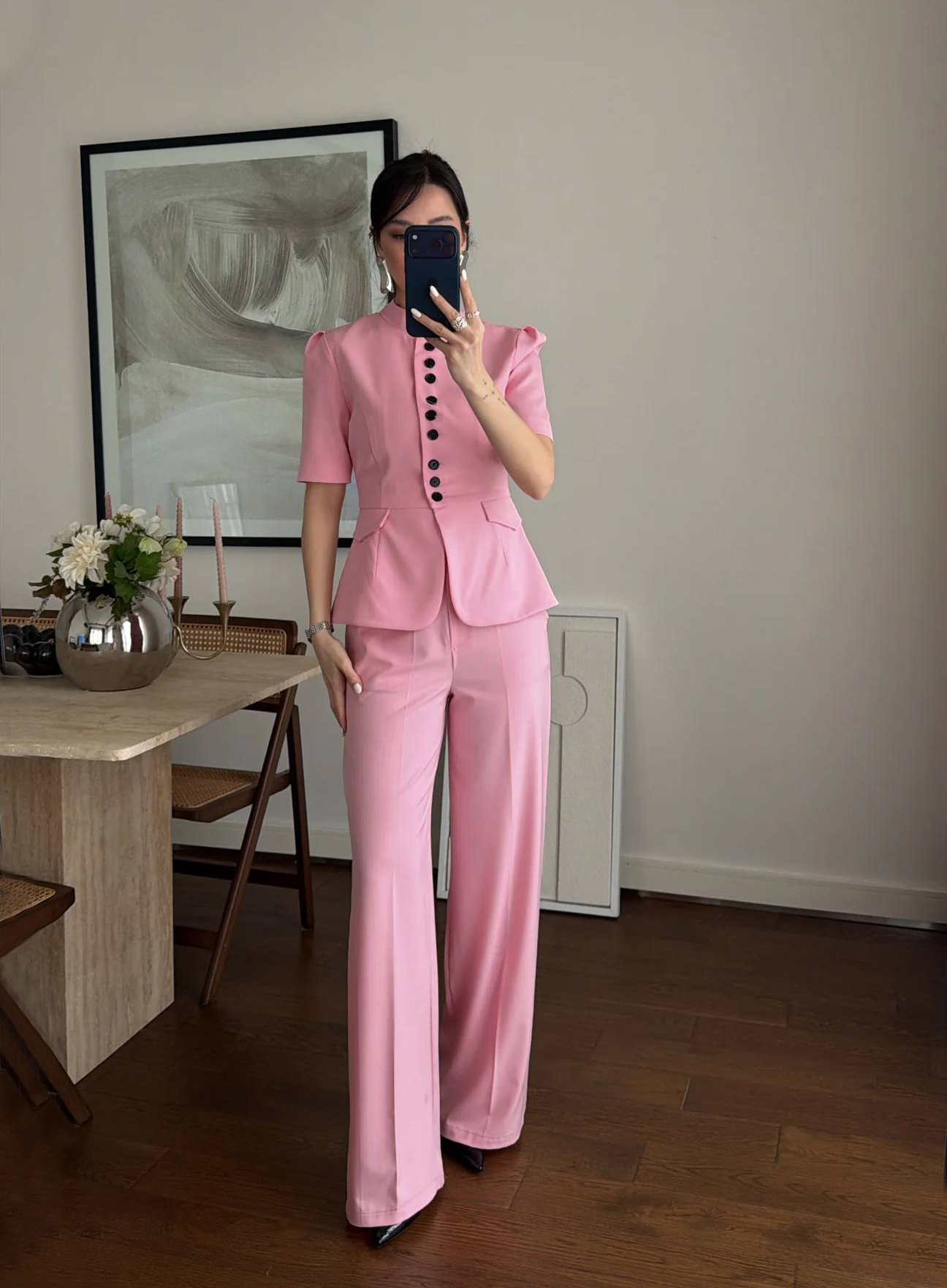 SET SUIT SHORT SLEEVED WITH PANTS PINK 26141