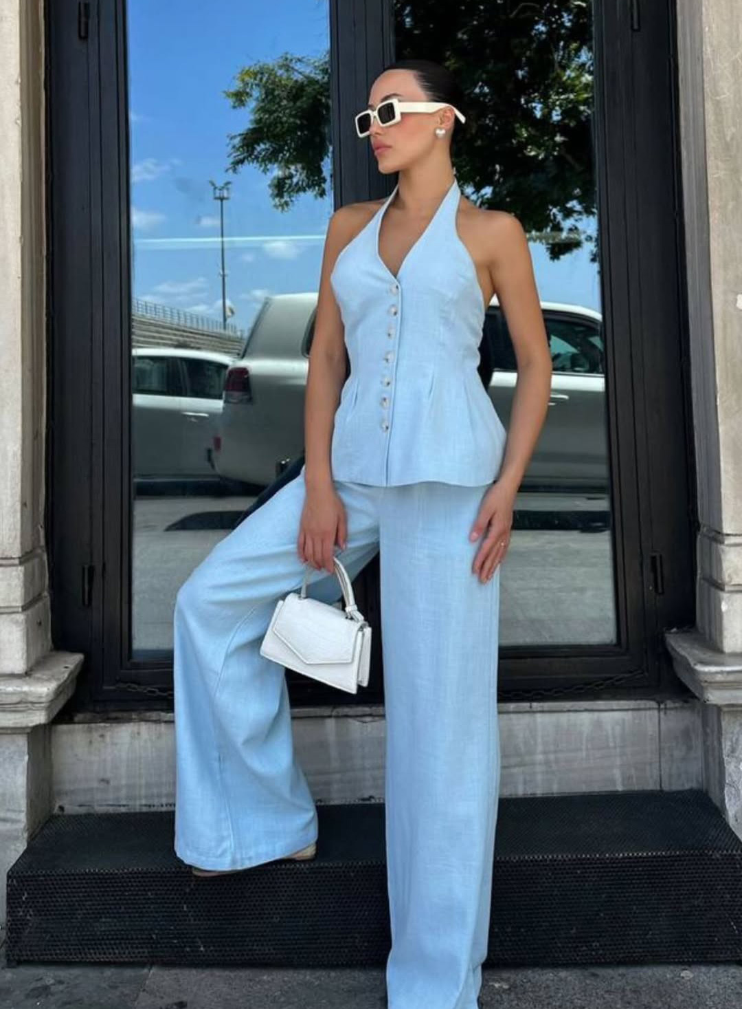 SET VEST HALTER WITH PANTS LIGHT BLUE 26142