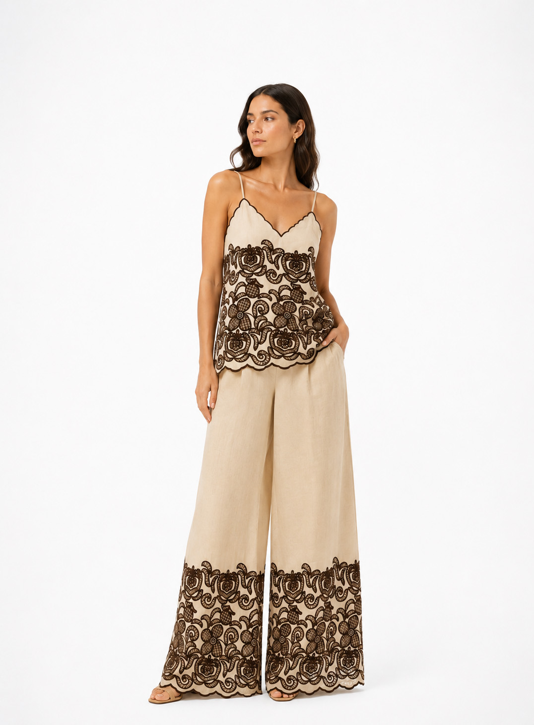 ΣΕΤ ΤΟΠ ΠΑΝΤΕΛΟΝΙ LINEN/LACE ΜΠΕΖ 26223