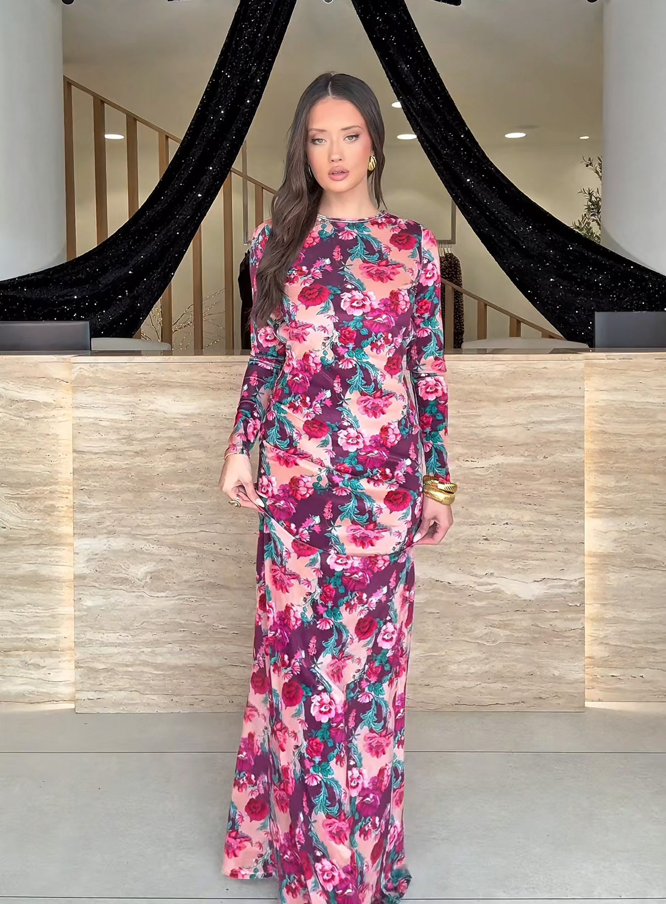ΦΟΡΕΜΑ MAXI BACKLESS VELOUR FLORAL 26427