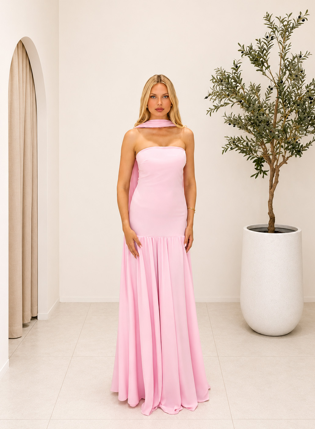 ΦΟΡΕΜΑ MAXI STRAPLESS ΜΕ ΕΣΑΡΠΑ ΡΟΖ 26462